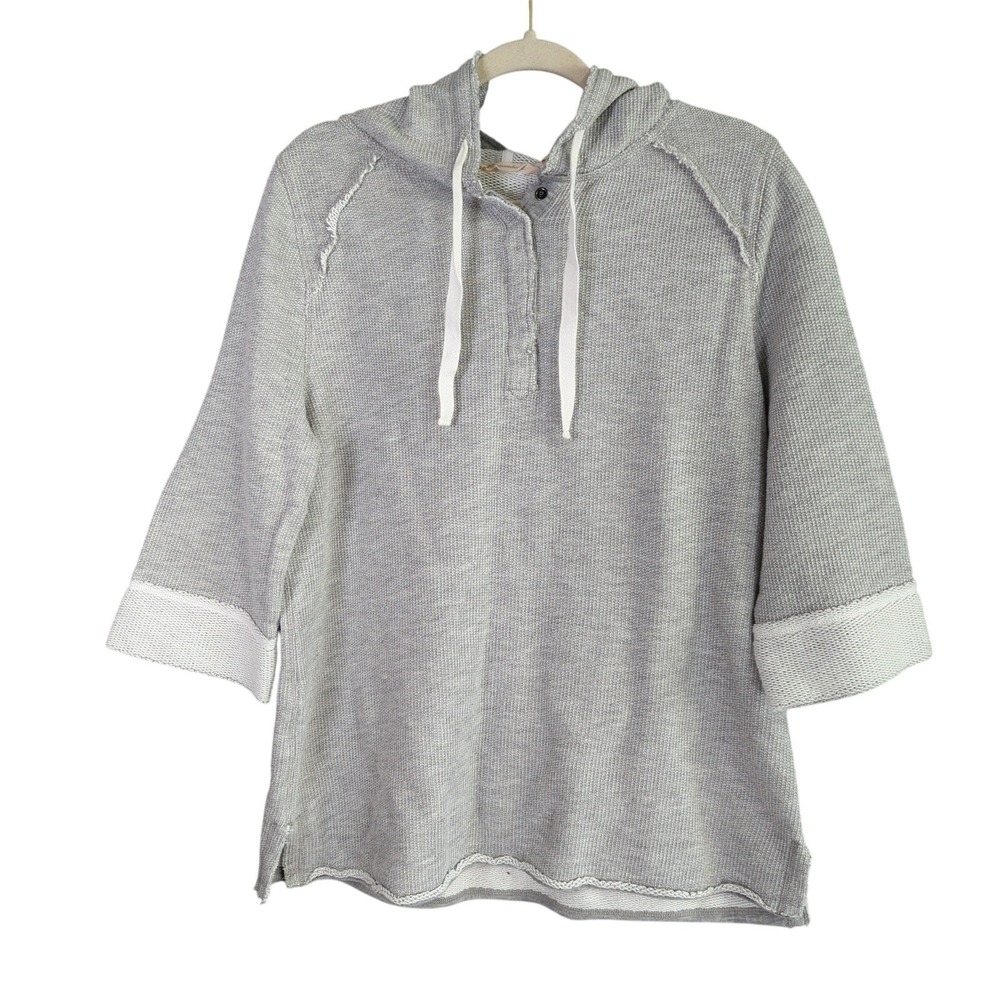 Soft Surroundings Sweatshirt Womens L Gray Hoodie Just Beachy Pullover‎ Terry